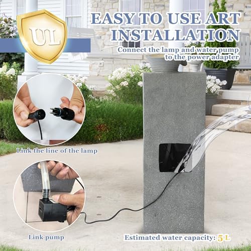 Grepatio Outdoor 5-Tiers Cascading Water Fountain, Garden Waterfalls Fountain with LED Lights, 24" H Modern Indoor Floor Standing Water Fountains with Pump for Patio, Yard, Deck Decor (Light Grey) - Image 4
