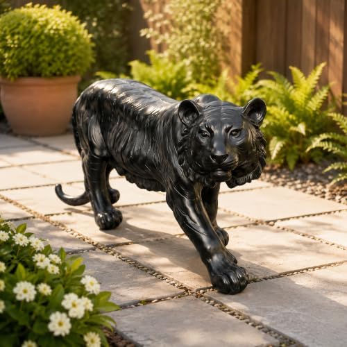 Life-Size Tiger Garden Statue,33.5” Large Outdoor Resin Tiger Sculpture,Realistic Animal Yard Decor for Lawn Patio Backyard Porch Indoor Decoration,Weather-Resistant Tiger Figurine Gift (Black Tiger) by Unknown