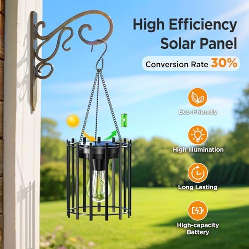 KOOPER Hanging Solar Lanterns Outdoor 2 Pack, Metal Waterproof Solar Lights - Image 3