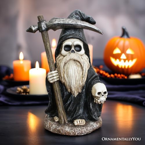 OrnamentallyYou Grim Reaper Gnome Figurine 7", Gothic Occult Statue Yard Decoration - Image 3