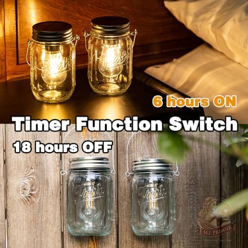 2 Pack Cordless Hanging Mason Jar Lanterns Small Cordless Lamp with Timer - Image 6