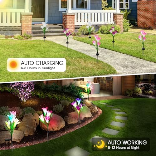 8 Pack Solar Garden Lights Outdoor, 7 Color Changing LED Waterproof Solar Powered Lily Flowers Landscape Lights for Outside Yard, Patio, Pathway Decorative, Décor - Image 2