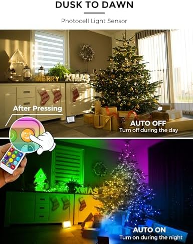 L LOHAS LED 25W RGB Flood Light Outdoor Remote Color Changing 2 Pack - Image 2