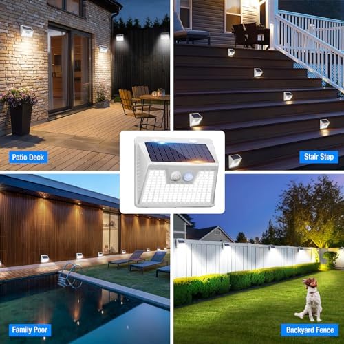 Peasur 16Pack Solar Motion Sensor Lights Outdoor Waterproof, 140LED 3 Modes Ultra-Bright Solar Powered Fence Lights, Security Wall Light for Outside Garden Yard Deck Stair Step - Image 5