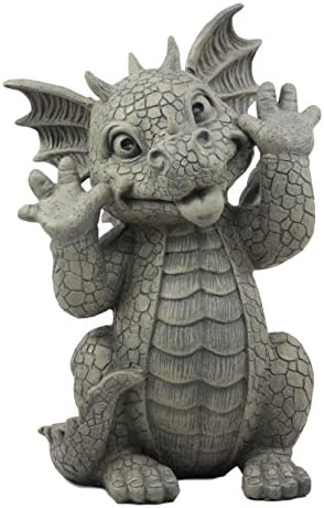 Ebros Gift Whimsical Garden Dragon Making Silly Funny Faces Statue 10.25" H Cute Baby Dragon Faux Stone Resin Finish Figurine Dungeons and Dragons Mythical Fantasy Sculpture Guest Greeter Home Decor by EbrosGift