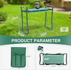 VINGLI 24in Foldable Garden Kneeler and Seat with Tool Pouch, 2-in-1 Function Portable Thicken Soft Kneeling Pad Garden Stool for Backyard, Green, Gifts for Garden Enthusiasts - Image 3