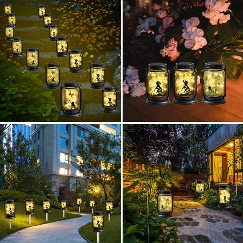 YJFWAL Solar Cat & Butterfly Lanterns Outdoor Waterproof - Cat Lover Gifts for Women Mom Grandmom Birthday Mothers Day, LED Hanging Mason Jar Fairy Lights for Garden Yard Patio Decor - Image 4