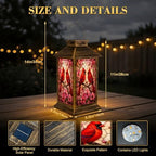 Solar Lantern Outdoor Waterproof Red Cardinals Flowering Branches Stained Glass Art Garden Decor LED Hanging Solar Lights Tabletop Lamp Gifts for Women Mom Outside Yard Patio Porch - Image 2