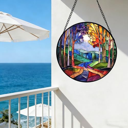 Colorful Forest Tree Stained Glass Window Hanging Suncatcher Gifts 15" - Image 6