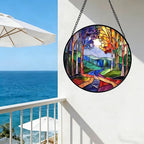 Colorful Forest Tree Stained Glass Window Hanging Suncatcher Gifts 15" - Image 6