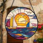 Sunset Sailboat Stained Glass Window Hanging Suncatcher Gifts Decor 9.8" - Image 6