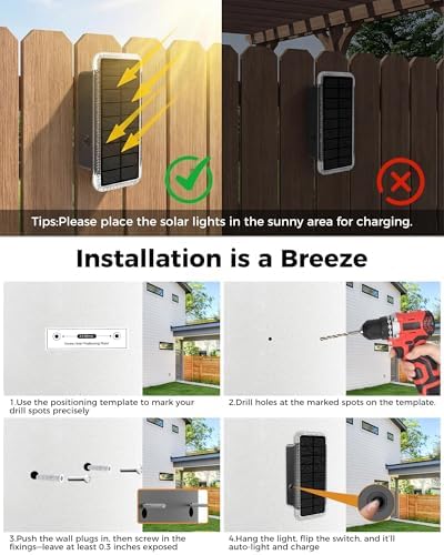 vighep Solar Fence Lights Outdoor 16 Pack, 5CCT(3000K-6000K) Up and Down Solar Wall Lights, IP65 Waterproof Dusk to Dawn Wood Fence Lights Solar Powered for Patio, Porch, Backyard, Garage, Wall Decor - Image 6