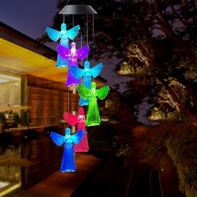 Hummingbird Solar Wind Chimes for Outside - Color Changing LED Outdoor Solar Lights Waterproof Windchimes, Home Garden Patio Yard Porch Decoration (Angel) - Image 4