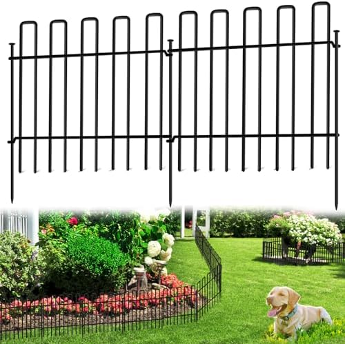 10 Panels No Dig Animal Barrier Fence, 13in(H) x 14ft(L) Garden Edging Border Fencing, Rustproof Metal Stakes Decorative Garden Fence, Dog Digging Defense Fencing Barrier for Outdoor, Yard, Patio by Unknown
