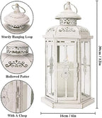 JHY DESIGN Rustic Decorative Lanterns 12" H Medium Candle Lantern Vintage Metal Candle Holder for Indoor Outdoor, Events, Parities, Patio and Wedding(White with Gold Brush) - Image 3