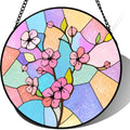 Stained Glass Suncatcher Pink Cherry Blossom Window Hanging Floral Art Glass Home Decor Gift for Mom Grandma Wife Spring Garden Wall Ornament Birthday Decor 9.8 Inch by Unknown