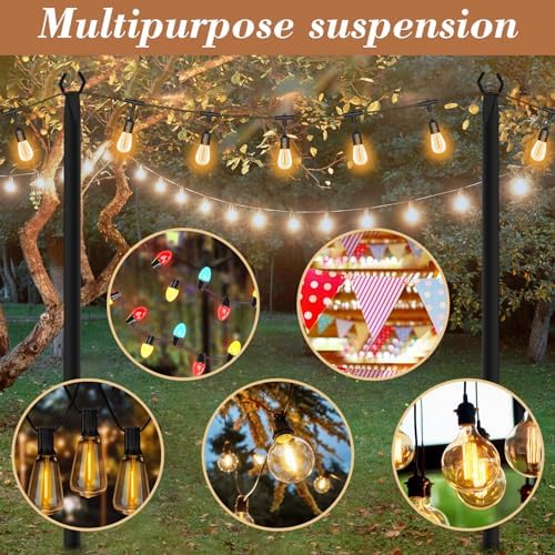 NUERPO 6 Pack String Light Pole,Metal Poles for Hanging Outdoor Light Strings,6 Pack 10 FT Light Poles Stand for Outside Garden,Patio,Wedding,Backyard,Deck,Party - Image 3