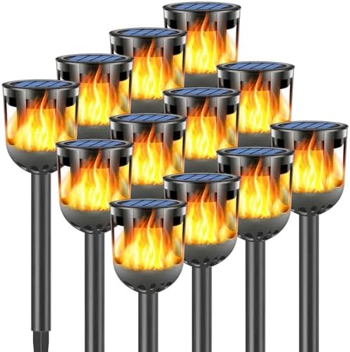 Solar Tiki Torches with Flickering Flame - Solar Lights Outdoor Waterproof, Auto On/Off, Solar-Powered Decorative Lighting for Garden, Yard, Landscape, Patio, Driveway, Walkway, Pathway (12) by FITSAN