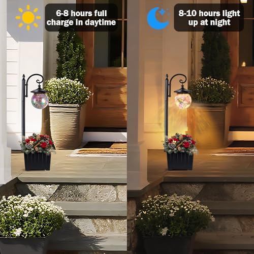 Solar Lamp Post with Planter and Mosaic Glass Shade - Image 4