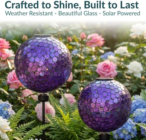 Sunnydaze Solar Gazing Ball for Garden, Iridescent Purple - Image 2