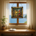 Gnome with Lantern Stained Glass Suncatcher – Square Hanging Window Panel for Home, Garden, Nursery, Halloween, Christmas, Memorial Day – Whimsical Glass Art Gift for Gnome Lovers qtaluf - Image 6