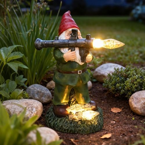 Large Garden Gnome Statue with Guns, Solar Military Army Soldier Guardian Hunter Gnome Garden Decoration Figurine Lights Porch Decor Valentine's Day Men Gift Scale War Combat Guards Patriotic Dwarves - Image 5