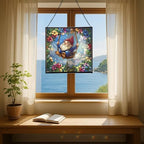 Wreath Swing Gnome Stained Glass Suncatcher – Square Hanging Window Panel for Home or Greenhouse – Whimsical Glass Art Gift for Garden Lovers, Christmas, Halloween, Father Days u0rdBM - Image 6