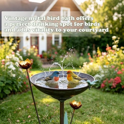 HOUYANG 32.3" H Cast Iron Pedestal Bird Bath, Metal Bird Baths for Outdoors - Image 3