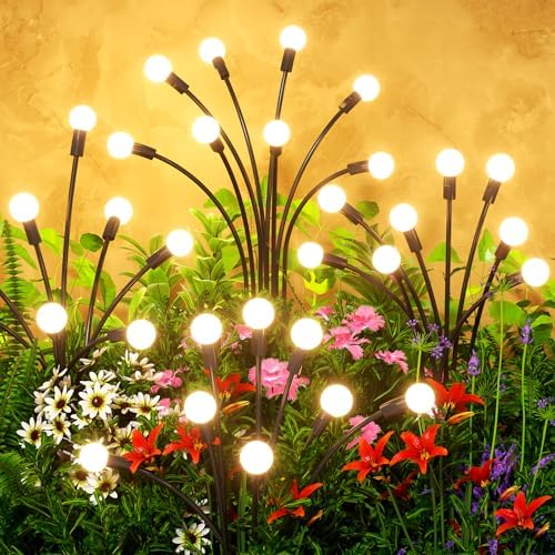 Solar Lights Outdoor(10 Pack,80 LEDs),Solar Lights Outdoor Waterproof for Garden Decor,4 Modes Firefly Light for Outdoor Decor,Big Bulb High Lumens Patio Decor,Sway by Wind,Gardening Gifts for Women by FireflyLight