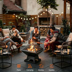 19.8" Square Outdoor Fire Pit Table with Fire Poker & Mesh Lid, Metal Wood Burning Stove, Brazier Patio Outside Heating for Backyard Log Burning Camping - Image 6