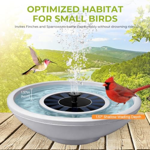 Solar Bird Bath Fountain, 12.5" Gray Bowl with 6 Nozzles for Outdoors - Image 6