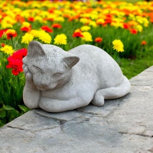 Curious Cat Figure Concrete Laying Kitten Figurine Outdoor Garden Art Watching Kitten Statuary THR Thinker Cat - Image 5