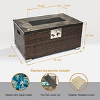 32'' Propane Fire Pit Table, Marble Textured Ceramic Tabletop, 50,000 BTU Fire Table with Brown Wicker, Mix Color Glass Rocks, Including Lid&Cover, Rectangle, Tank Required to Be Kept Outside - Image 3