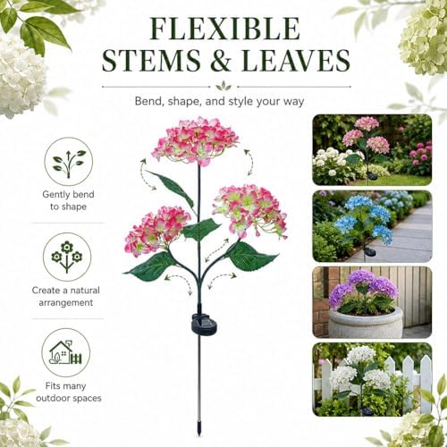 Fairy Hydrangea Solar Lights Outdoor Waterproof, 4Pcs Solar Flowers Outdoor Garden Realistic Artificial Flower Stake LED Garden Decor for Pathway Patio Yard Lawn (Purple (4Pcs)) - Image 6