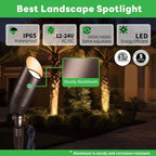 LED Spotlight, 3000K/4000K/5000K Adjustable Color Temperature Waterproof Outdoor Landscape Uplight, 12V AC/DC Wired Durable Aluminum ORB for Tree Garden Wall 4 Pack - Image 2
