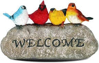 Bird Welcome Sign Stone Statue for Yard Patio Lawn Multicolored Indoor Outdoor Outside Birdy Garden Decor Funny Fairy Ornaments Figurine Home Decorations by memeyou