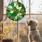 Green Leaf Flower Stained Glass Window Hanging Suncatcher Gift for Mom 9.8" - Image 2