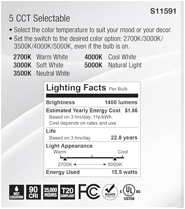 Satco S11591; 15.5 Watt PAR38 LED; Medium Base; Silver Finish; CCT Selectable; 120 Volt; 40 Degree Beam Angle; 15.5PAR38/LED/5CCT/FL/120V for Office, Store, Residencial, Commercial 6 LED Bulbs - Image 6