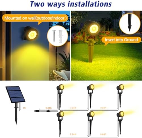 T-SUNUS Solar Landscape Spotlights 6-in-1 Warm White 3000K Outdoor Garden - Image 5