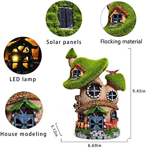 ASAWASA Flocked Mushroom Fairy Garden House with Solar Light,Funny Statue Sculptures for Garden Decor,Exquisite Cottage Figurines for Patio Lawn Yard Gift Decoration - Image 4