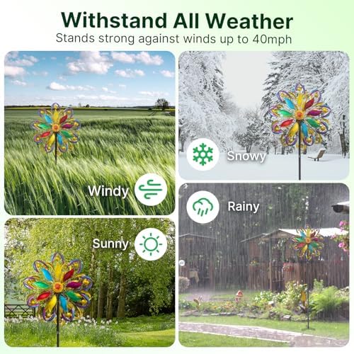 Wind Spinners Outdoor, 84" Large Metal Kinetic Wind Sculptures for Garden, Colorful Yard Art with 2 Piece Welcome Flag Decoration - Image 6