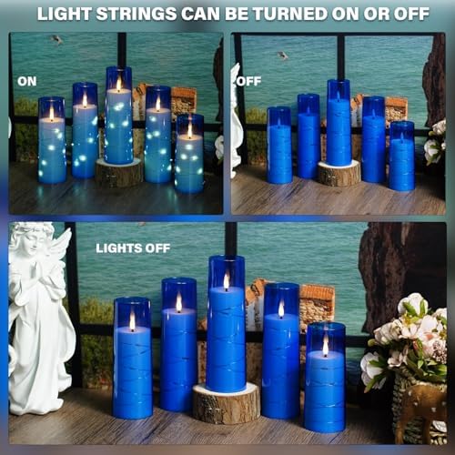 Nimiko Flickering Flameless LED Candles,Battery Operated Candles 9 Pcs with Embedded Star String,Acrylic LED Pillar Candles with Remote,Suitable for Home Decoration to Create an Atmosphere (Blue) - Image 4