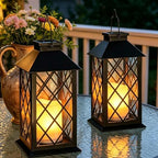 2 Pack 14" Large Tempered Glass Solar Lanterns Outdoor Waterproof, Black by Cozymeow