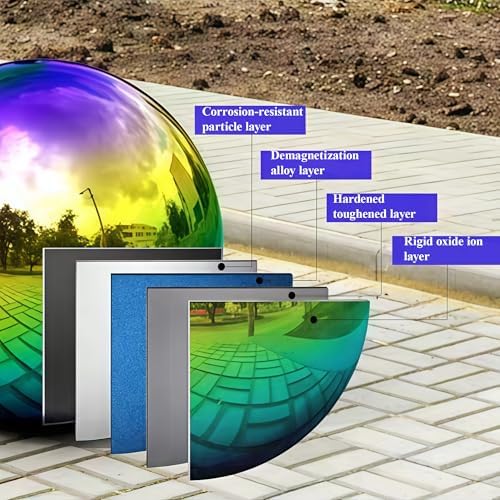 Outdoor Garden Gazing Mirror Ball: Gazing Ball, Stainless Steel Garden Mirror Globe, for Home Outdoor Pond Swimming Pool Decoration Gift, Hollow Floating Reflective Globe (Rainbow,8in) - Image 3