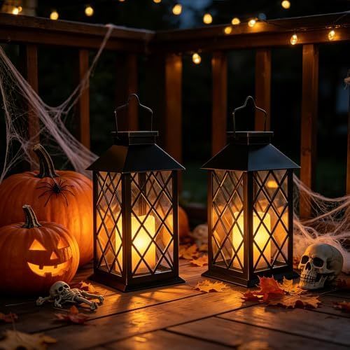 [2 Pack] TAKE ME Black 14" Solar Lanterns Outdoor Waterproof Garden Lanterns LED Candle Lights for Garden Outdoor Decor Mothers Day Gifts - Image 5