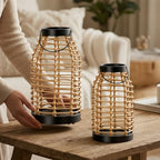 Rattan Lanterns Decorative Indoor 2-Pack, Handmade Boho Candle Lantern - Image 6