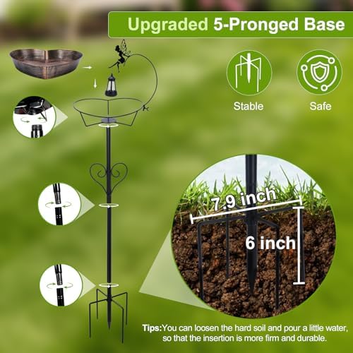 Solar Metal Heart Bird Bath for Outside, 48"H 14"Dia Removable Bowl,3.5 D - Image 5