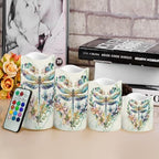 Dragonfly Floral Flameless Candles with Remote Timer Flickering LED Pillar Candles Color Changing Set of 4 Battery Operated Candles Indoor Outdoor Home Table Beach Wedding Decoration - Image 4