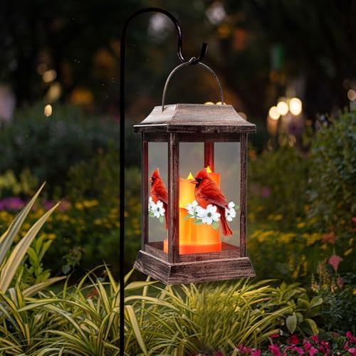 Solar Lanterns Outdoor Hanging Lanterns, Metal with Glass Cardinal Solar Lights, Waterproof Decorative Lantern Garden Decor for Outside Table Patio Yard, Memorial Gifts Grave Decorations for Cemetery - Image 4