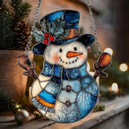 Snowman Cute Mistletoe Winter Scarf Acrylic Suncatcher - Image 5